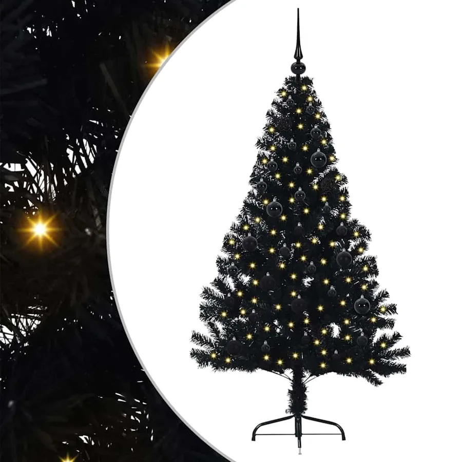 Sapin de Noël artificiel pré-éclairé Noir 150 cm PVC - 2