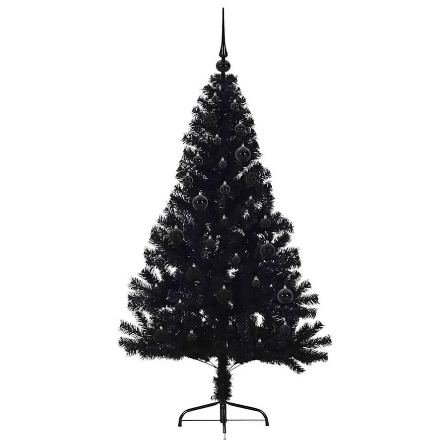 Sapin de Noël artificiel pré-éclairé Noir 150 cm PVC - 4