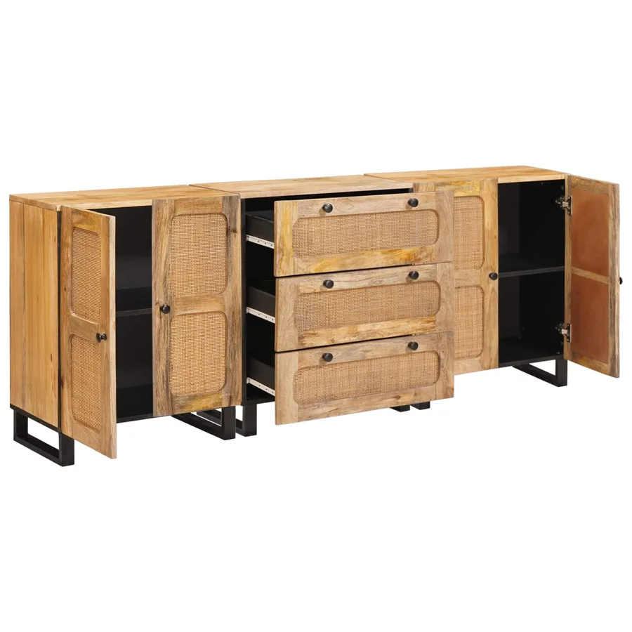 Buffet 3 pcs Marron 180 x 33 x 75 cm Bois de mangue massif - 4