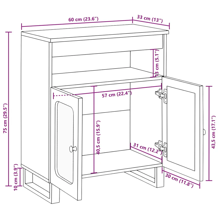 Buffet avec porte Marron 60 x 33 x 75 cm Bois de mangue massif - 11