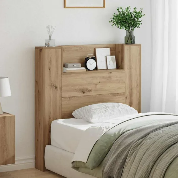 Tête de lit de rangement avec LED Chêne artisanal