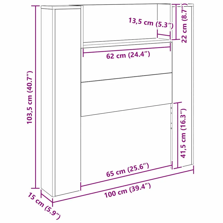 Tête de lit de rangement avec LED Chêne artisanal - 13