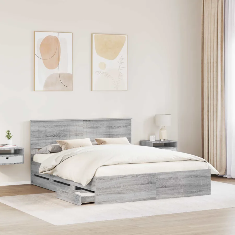 Cadre de lit Gris Sonoma 160 x 200 cm Bois Ingénierie - 3