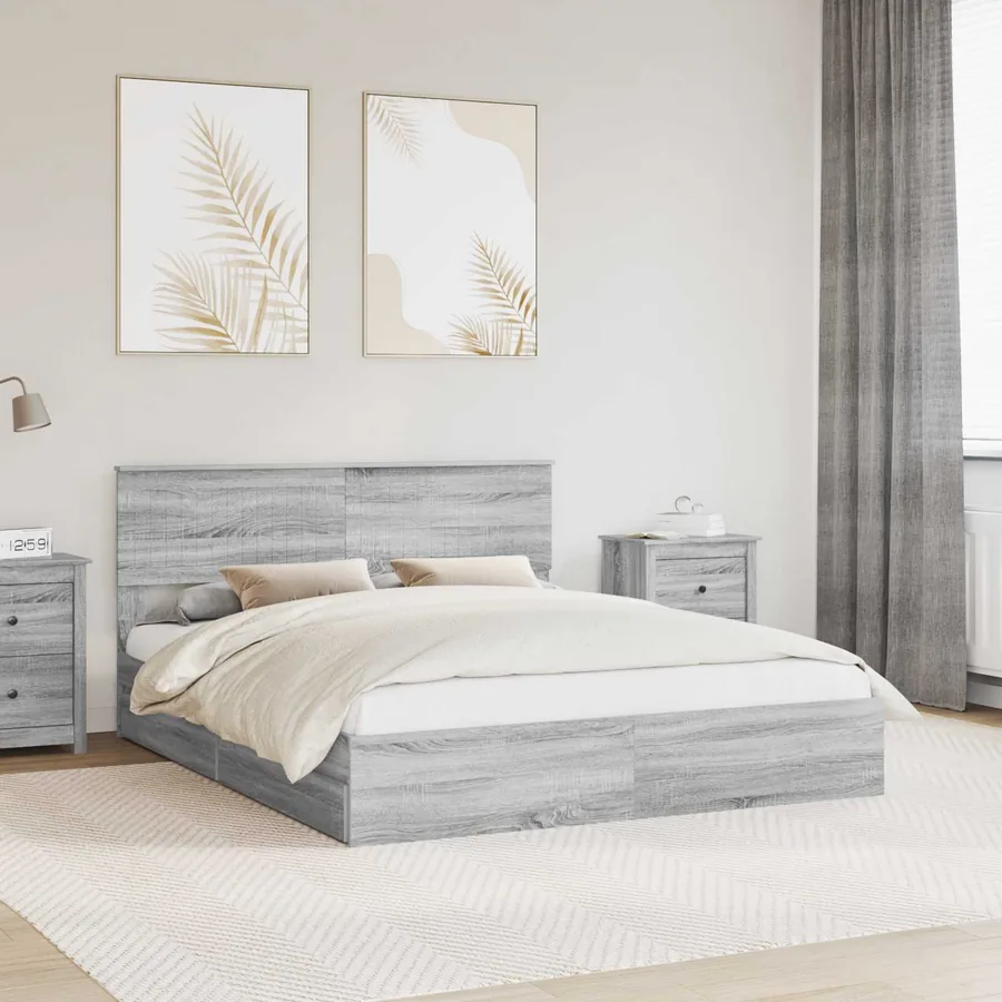 Lit de Rangement Gris Sonoma 160 x 200 cm Bois d'ingénierie