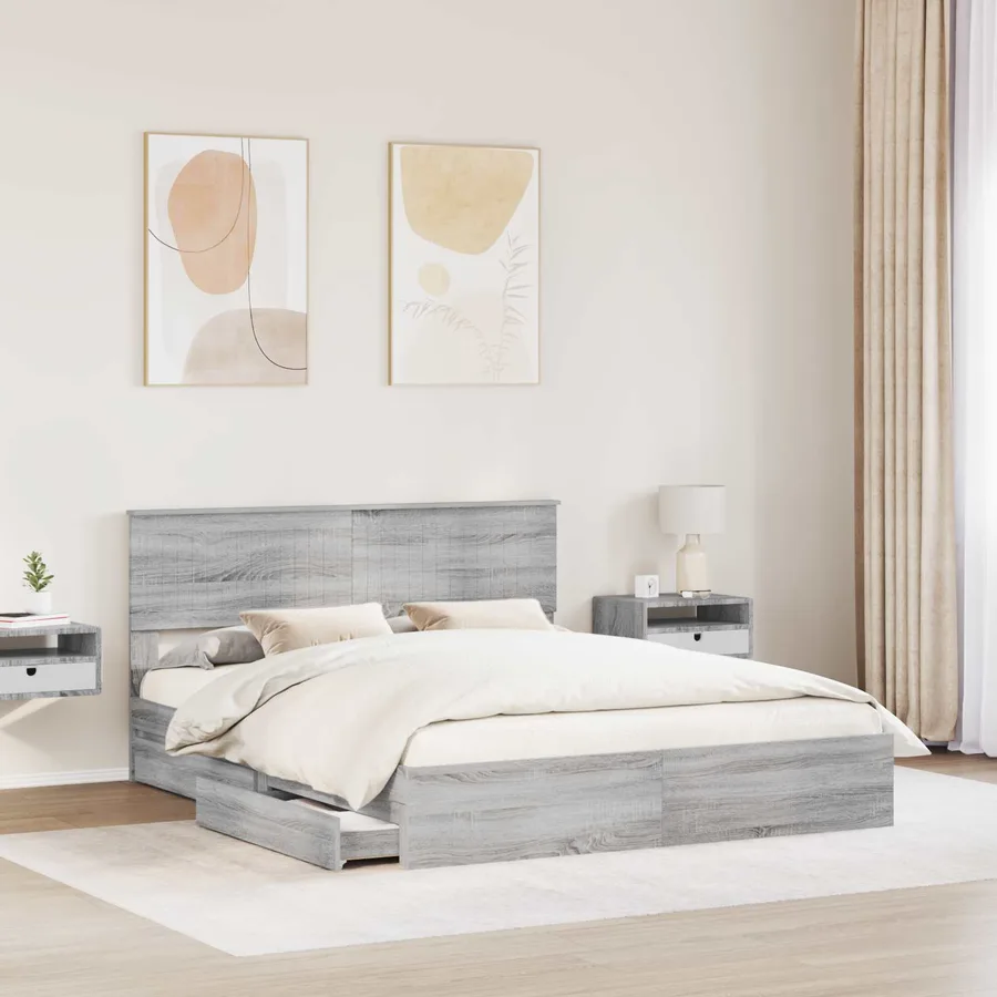 Lit de Rangement Gris Sonoma 160 x 200 cm Bois d'ingénierie - 3