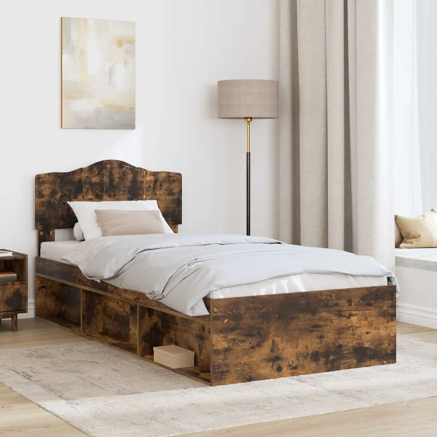 Cadre de lit Chêne fumé 75 x 190 cm Bois de pin massif - 3