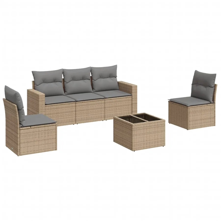 Salon de jardin avec coussins 6 pcs beige résine tressée - 2