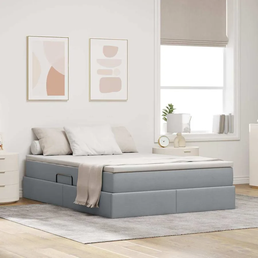 Lit avec rangement et matelas Gris clair 140 x 200 cm Polyester