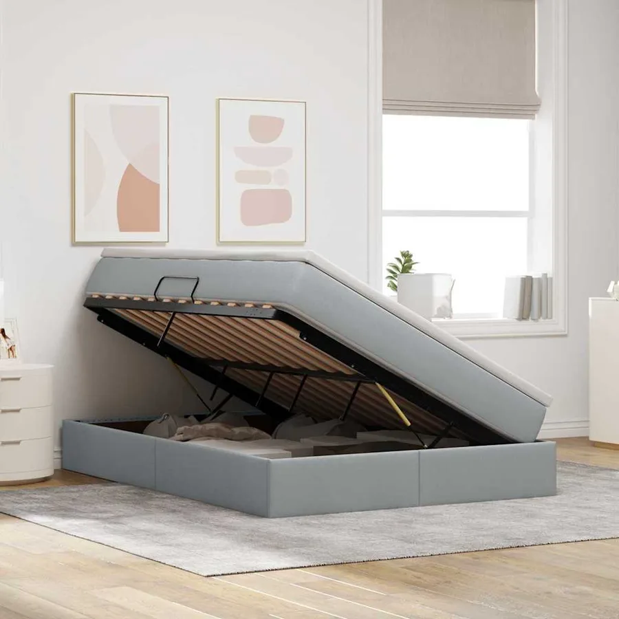 Lit avec rangement et matelas Gris clair 140 x 200 cm Polyester - 4
