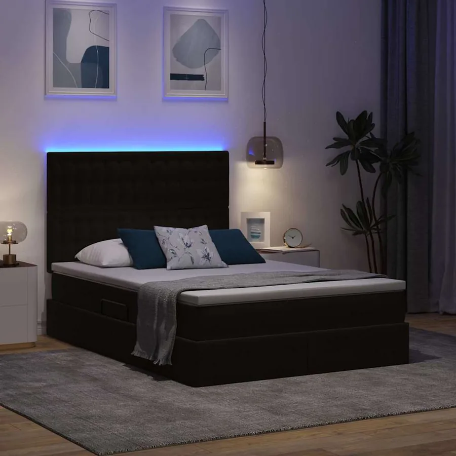 Lit de rangement LED avec matelas Noir 140 x 200 cm Velours - 5