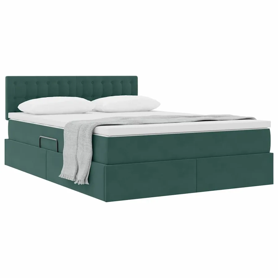 Lit de Rangement avec matelas Vert foncé 140 x 200 cm Velours - 3