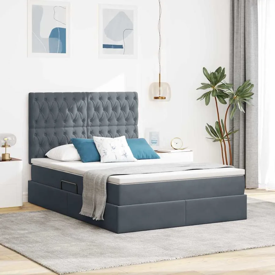 Lit de rangement LED avec matelas Gris foncé 140 x 200 cm