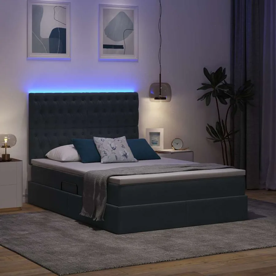 Lit de rangement LED avec matelas Gris foncé 140 x 200 cm - 5