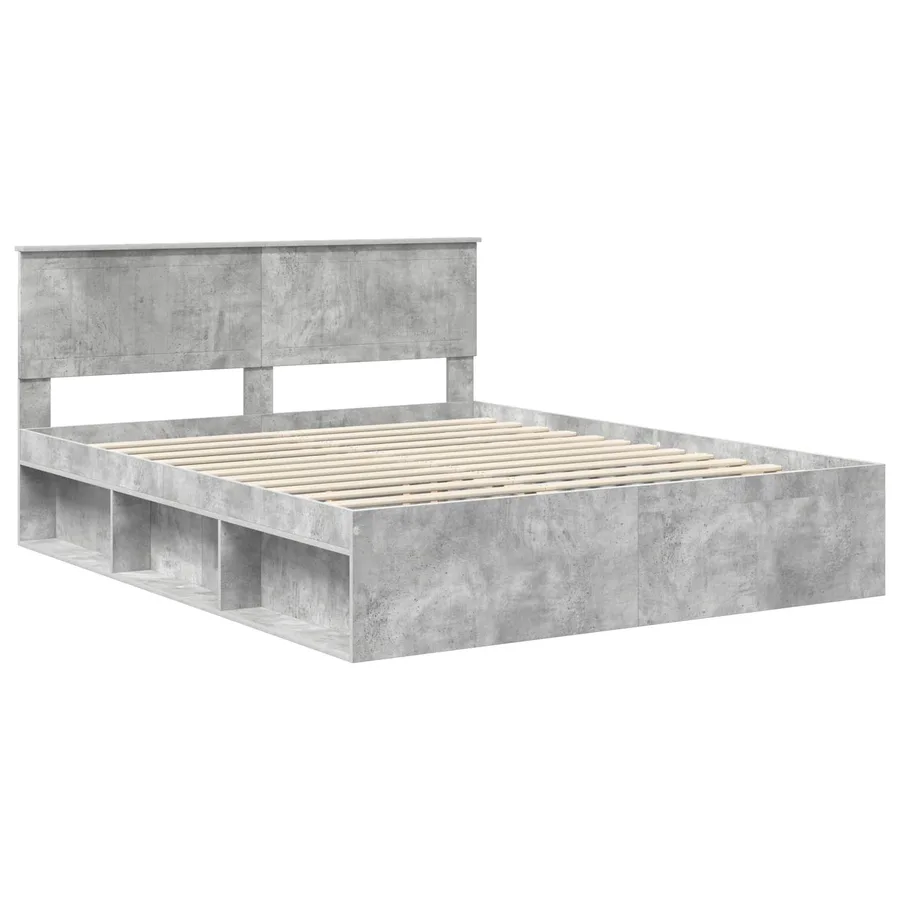 Cadre de lit avec tête de lit Béton 160 x 200 cm Pin massif - 4