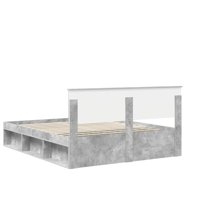 Cadre de lit avec tête de lit Béton 160 x 200 cm Pin massif - 9