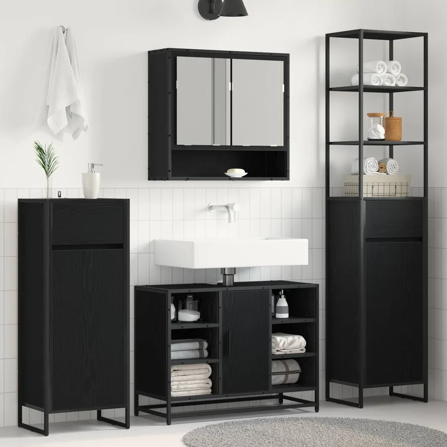 Cabinet de salle de bain avec porte Chêne noir 40 x 30 x 180 cm