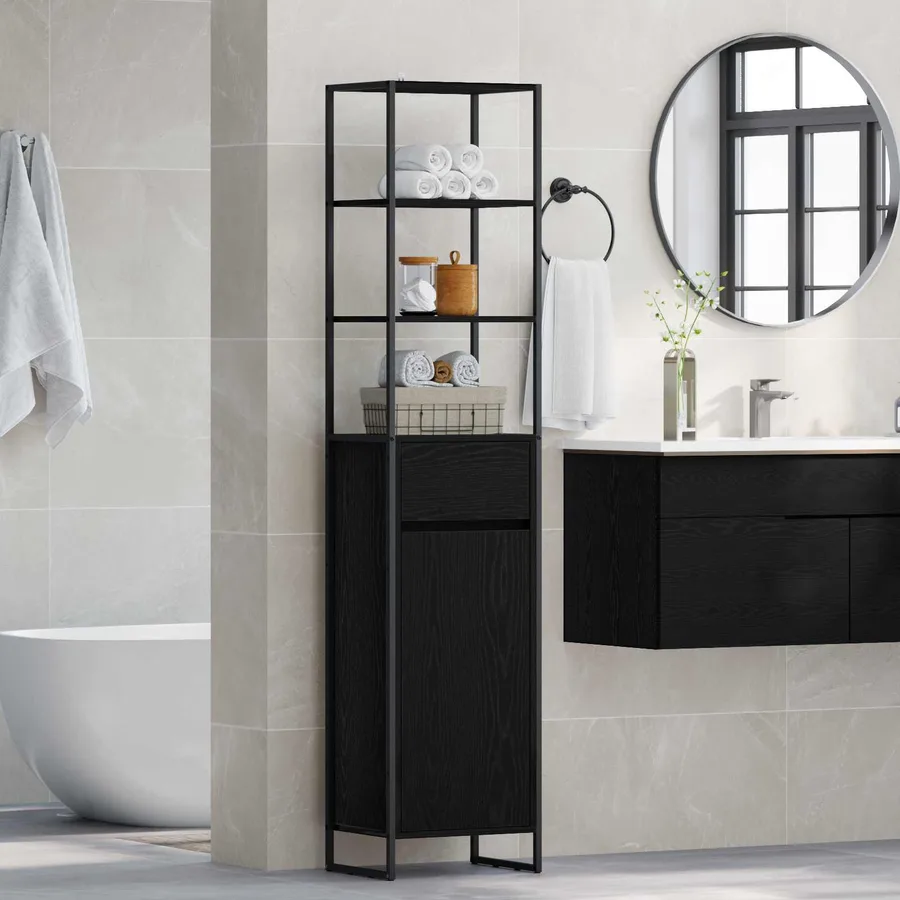 Cabinet de salle de bain avec porte Chêne noir 40 x 30 x 180 cm - 4