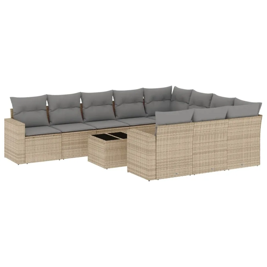 Salon de jardin 11 pcs avec coussins beige résine tressée - 2