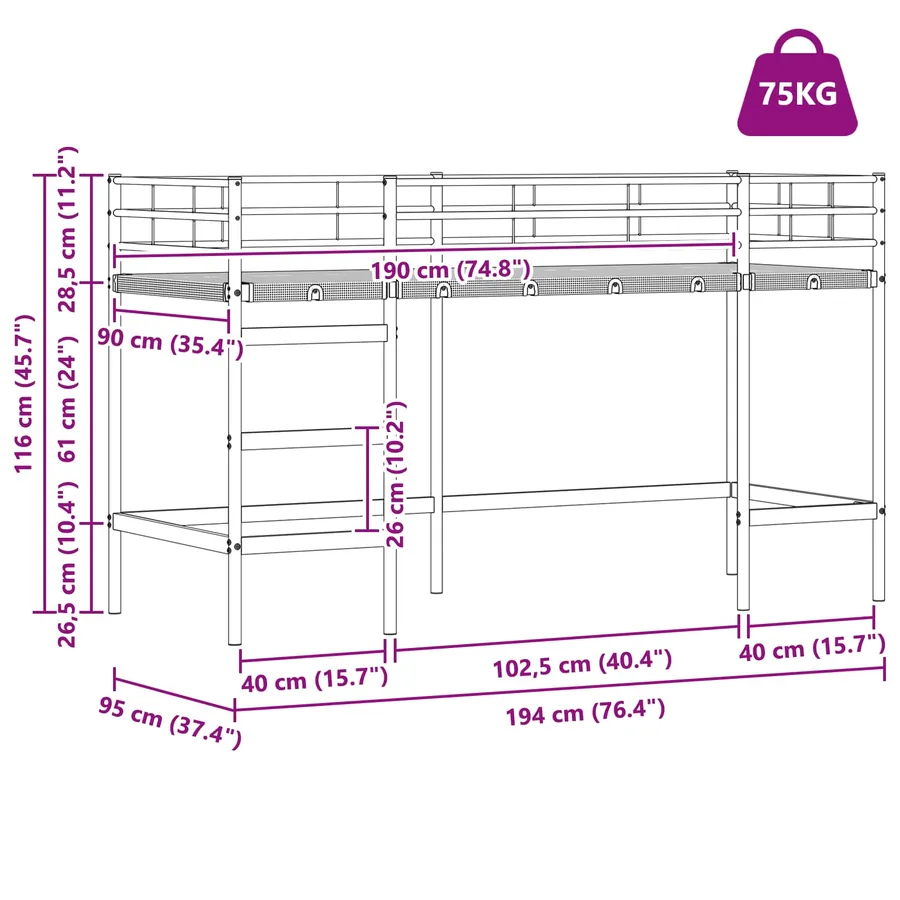 Cadre de Lit Mezzanine pour Enfants avec Rideaux Blanc et rose - 15
