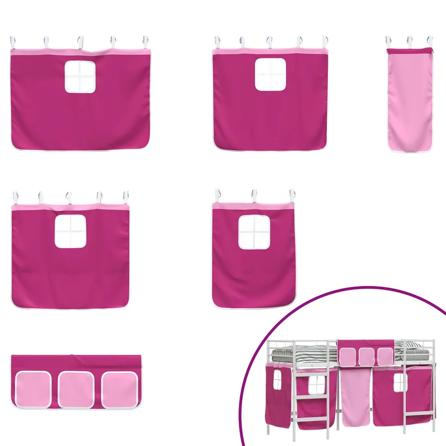 Cadre de Lit Mezzanine pour Enfants avec Rideaux Blanc et rose - 7