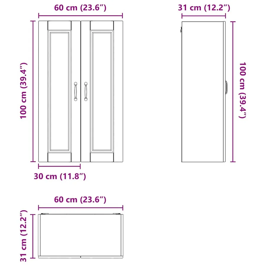 Meuble mural PORTO Bois ancien 60 x 31 x 100 cm - 12
