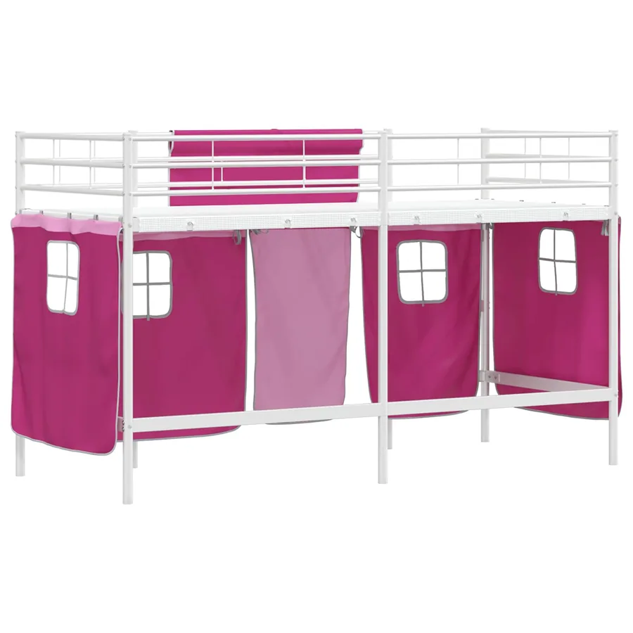 Cadre de Lit Mezzanine pour Enfants avec Rideaux Blanc et rose - 8