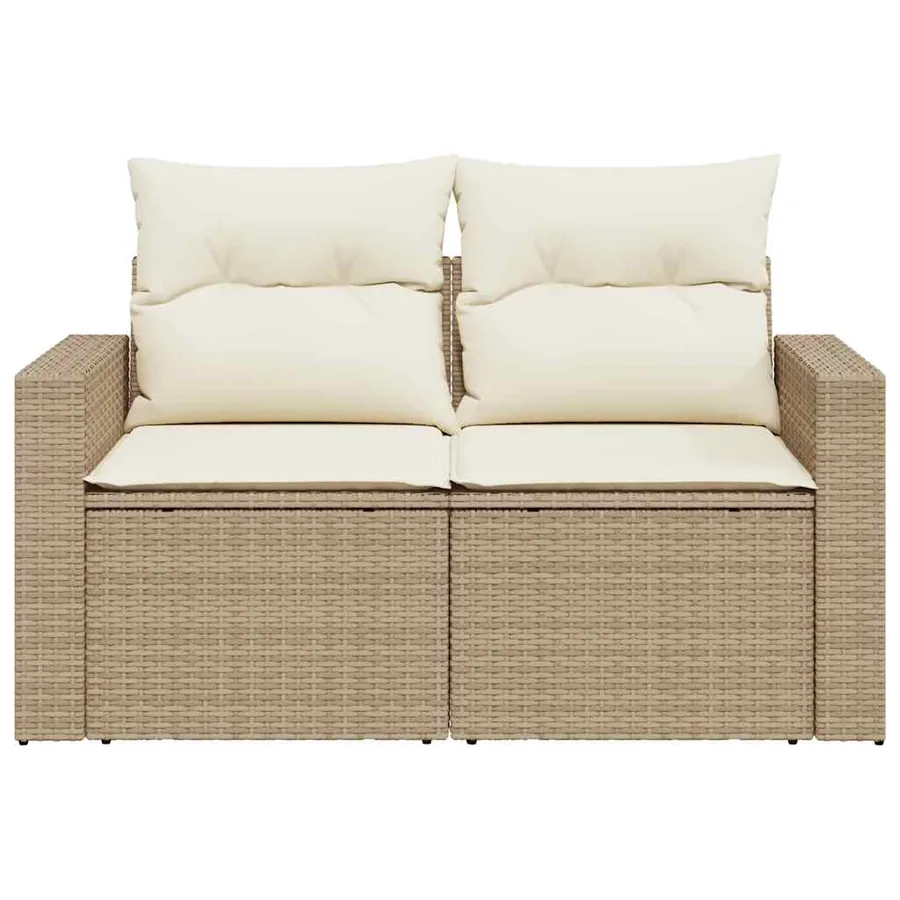 Canapé de jardin avec coussins 2 places beige résine tressée - 4