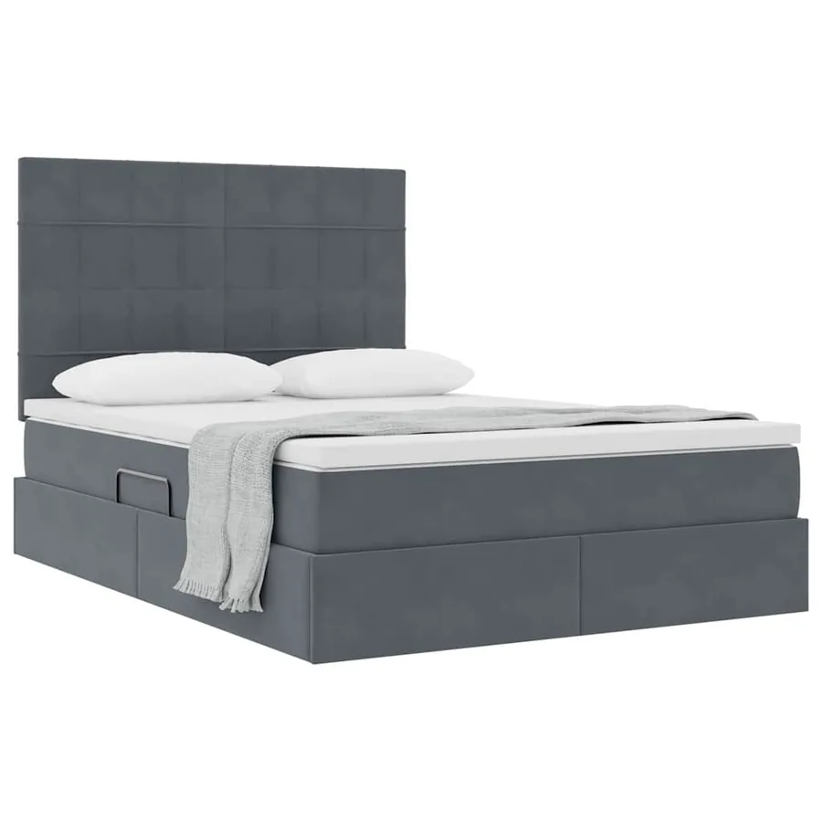 Lit avec rangement et matelas Gris foncé 140 x 200 cm Velours - 3