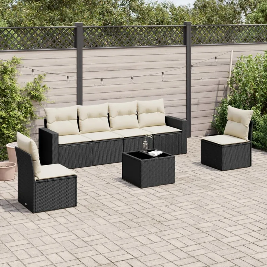Salon de jardin 7 pcs avec coussins noir résine tressée 65,5 x 62 x 69 cm - 53,2 kg