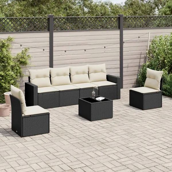 Salon de jardin 7 pcs avec coussins noir résine tressée 65,5 x 62 x 69 cm - 53,2 kg