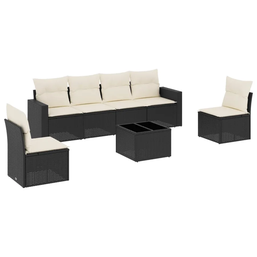 Salon de jardin 7 pcs avec coussins noir résine tressée 65,5 x 62 x 69 cm - 53,2 kg - 2