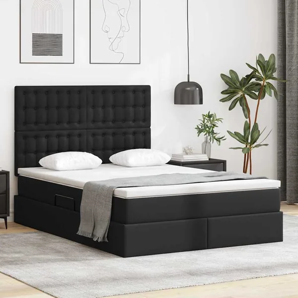 Lit avec rangement et LED Noir 140 x 200 cm Simili cuir