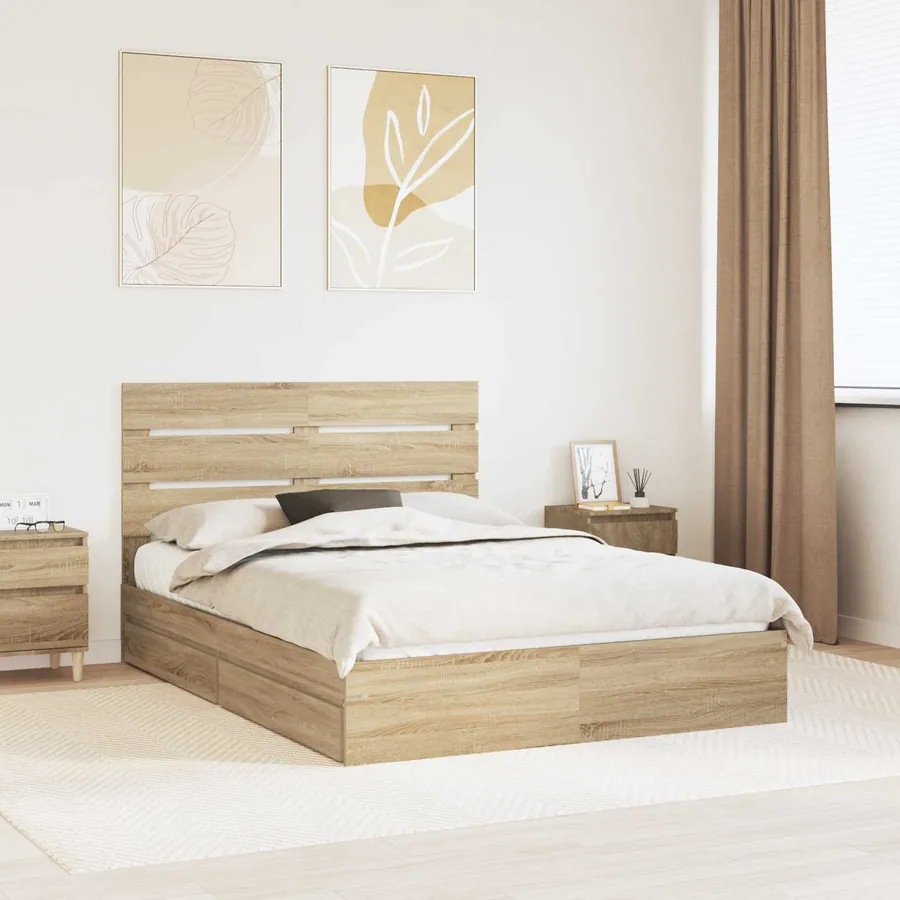 Lit de Rangement Chêne Sonoma 140 x 200 cm Bois d'ingénierie