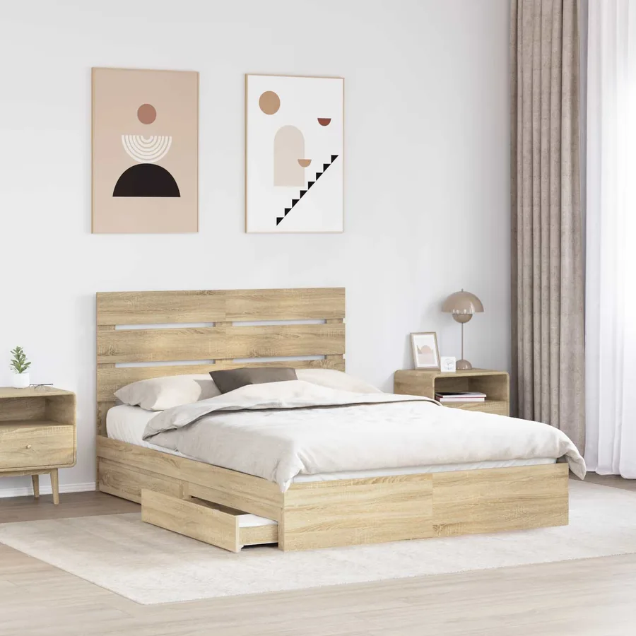 Lit de Rangement Chêne Sonoma 140 x 200 cm Bois d'ingénierie - 3