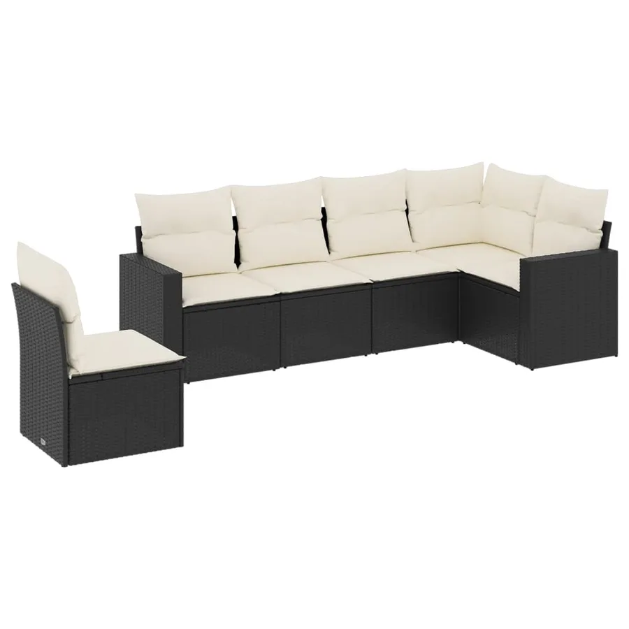 Salon de jardin 6 pcs avec coussins noir résine tressée - 2