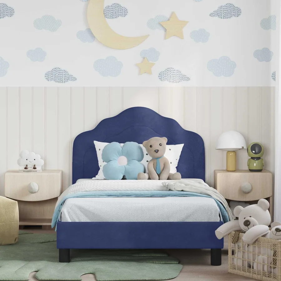 Cadre de lit pour enfants avec tête de lit Bleu police Velours - 3