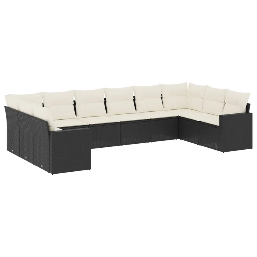 Salon de jardin 10 pcs avec coussins noir résine tressée - 2