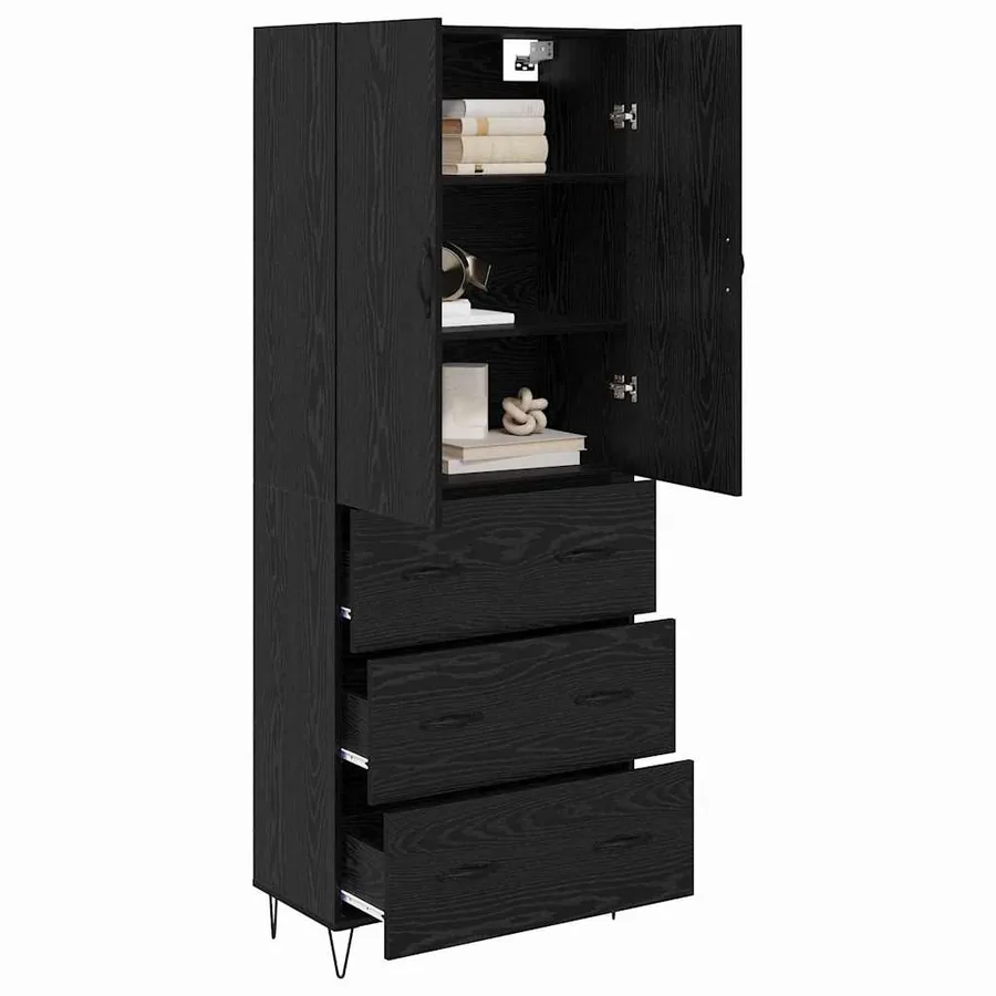 Haut Armoire 2 pcs Chêne noir Bois d'ingénierie et verre - 3