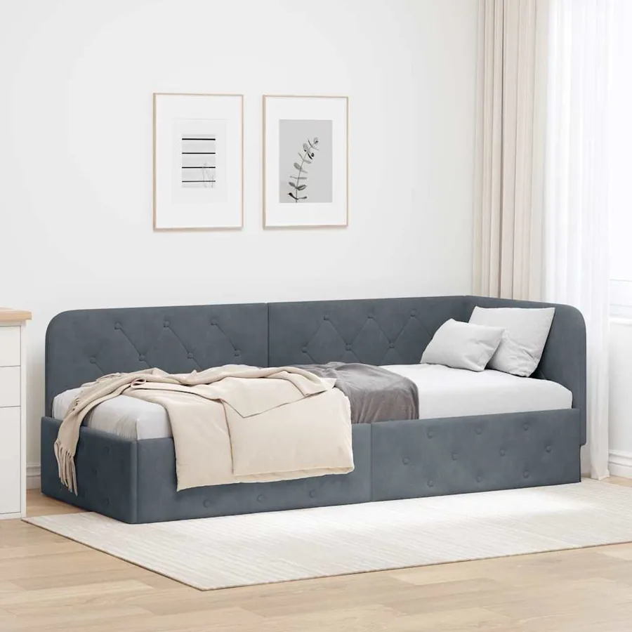 Cadre de lit d'angle Gris foncé 80 x 200 cm Velours