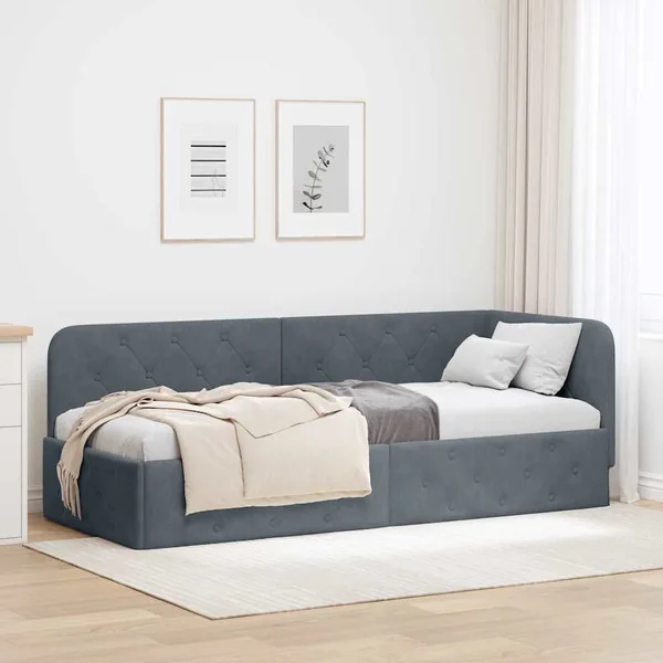 Cadre de lit d'angle Gris foncé 80 x 200 cm Velours