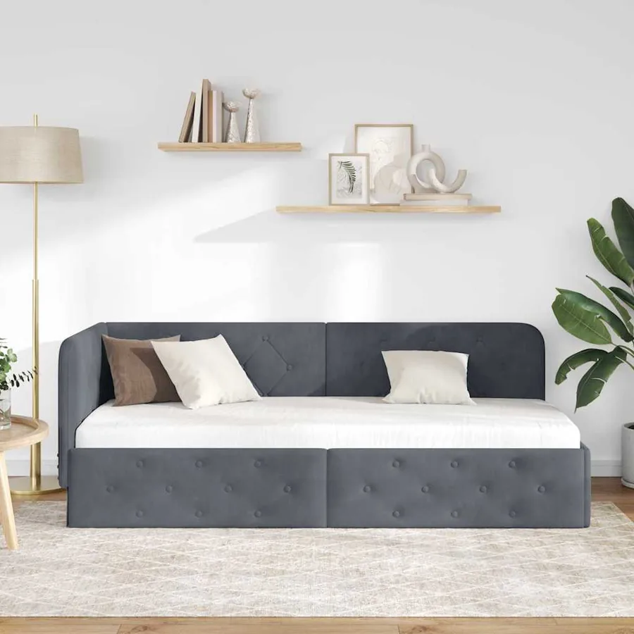 Cadre de lit d'angle Gris foncé 80 x 200 cm Velours - 4