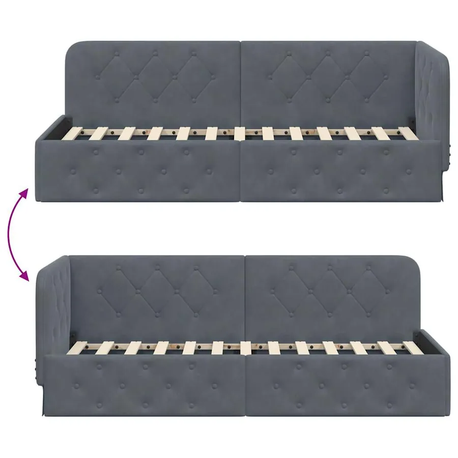 Cadre de lit d'angle Gris foncé 80 x 200 cm Velours - 9