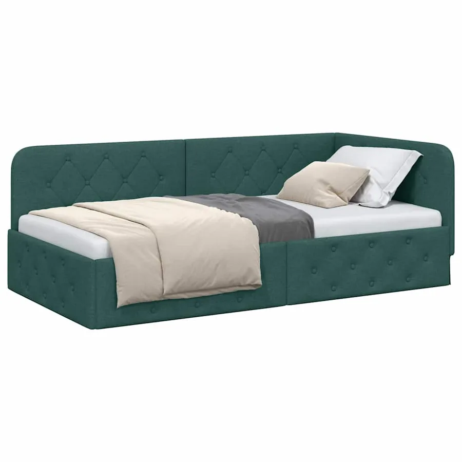 Cadre de lit d'angle Vert foncé 90 x 190 cm tissu - 3