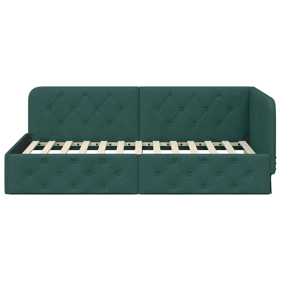 Cadre de lit d'angle Vert foncé 90 x 190 cm tissu - 5
