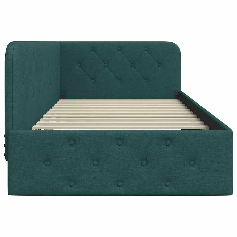 Cadre de lit d'angle Vert foncé 90 x 190 cm tissu - 6