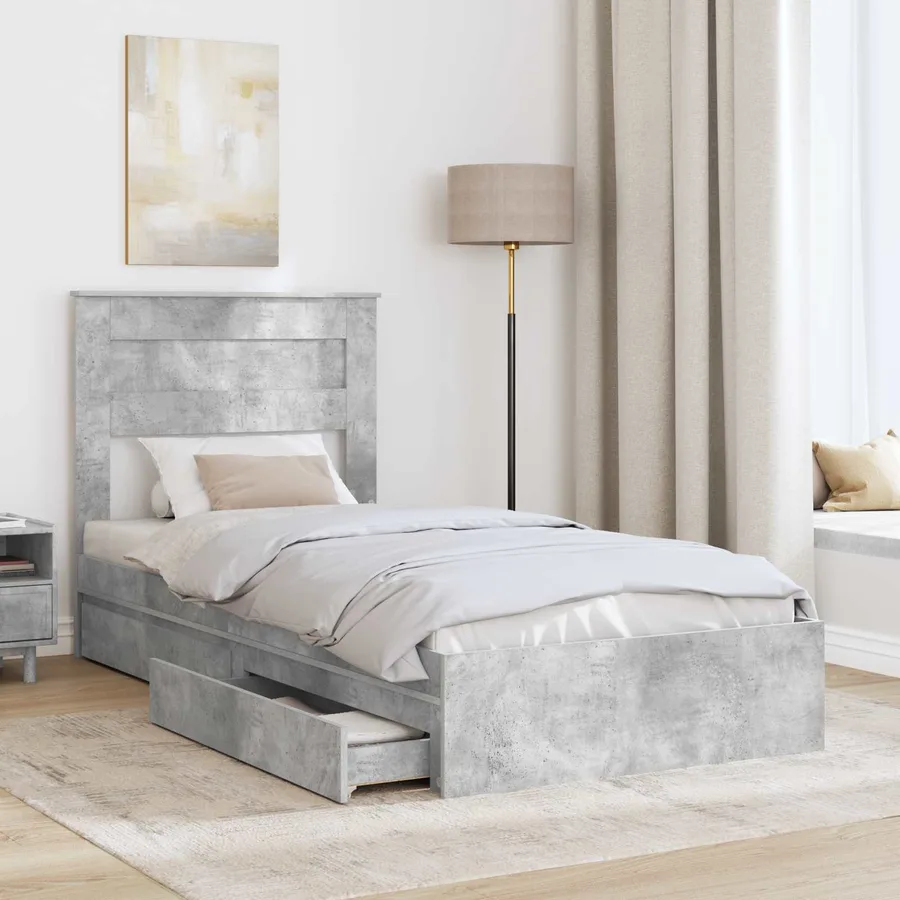 Lit de Rangement Gris béton 90 x 190 cm Bois d'ingénierie - 3