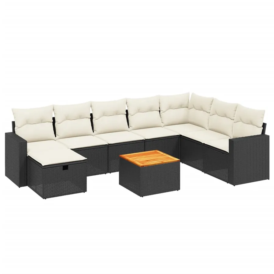 Salon de jardin 9 pcs avec coussins noir résine tressée - 2