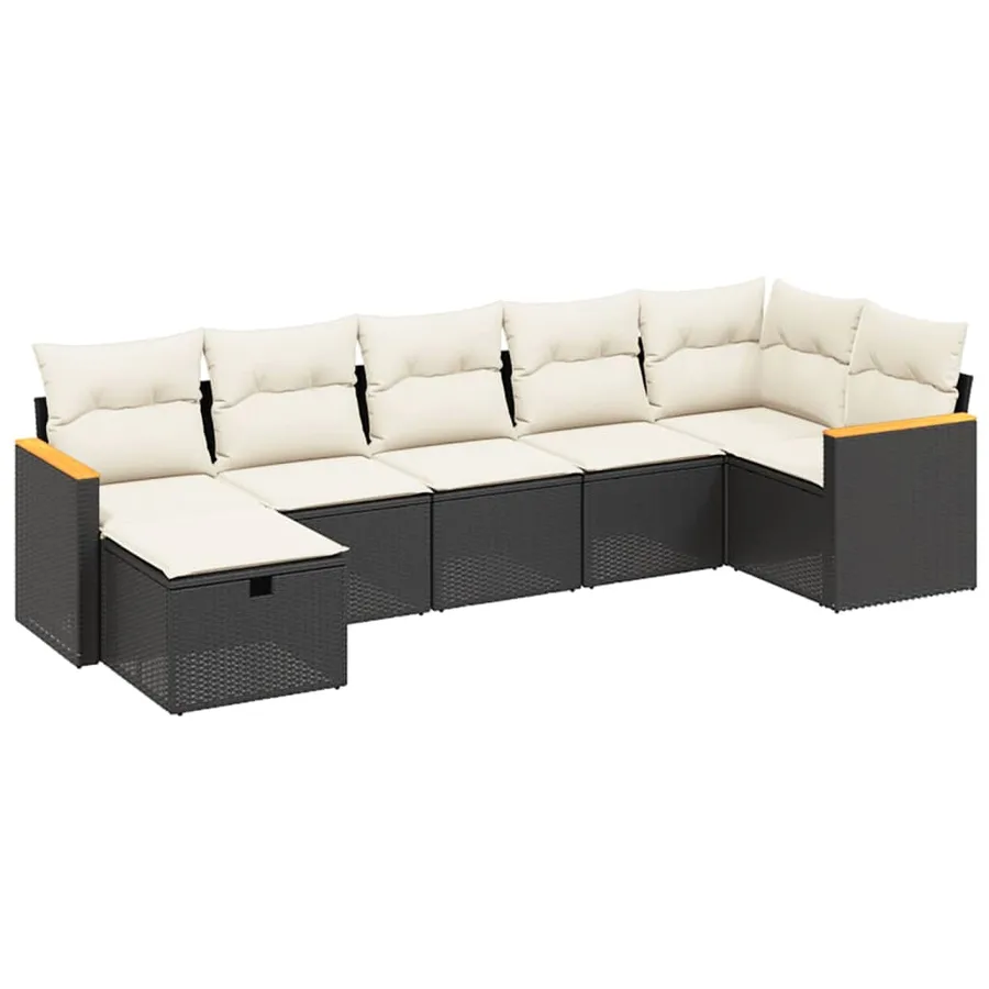 Salon de jardin 7 pcs avec coussins noir résine tressée 62 x 62 x 69 cm - 55,0 kg - 2