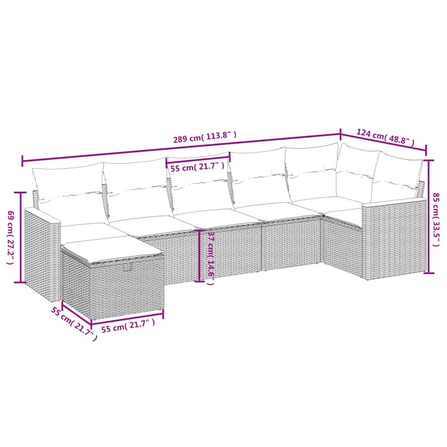 Salon de jardin 7 pcs avec coussins noir résine tressée 62 x 62 x 69 cm - 55,0 kg - 3