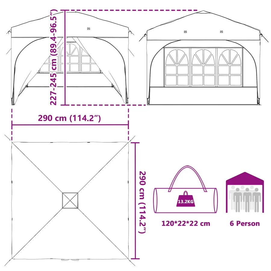 Tente de fête pop-up 290 x 290 x 245 cm Bordeaux - 19